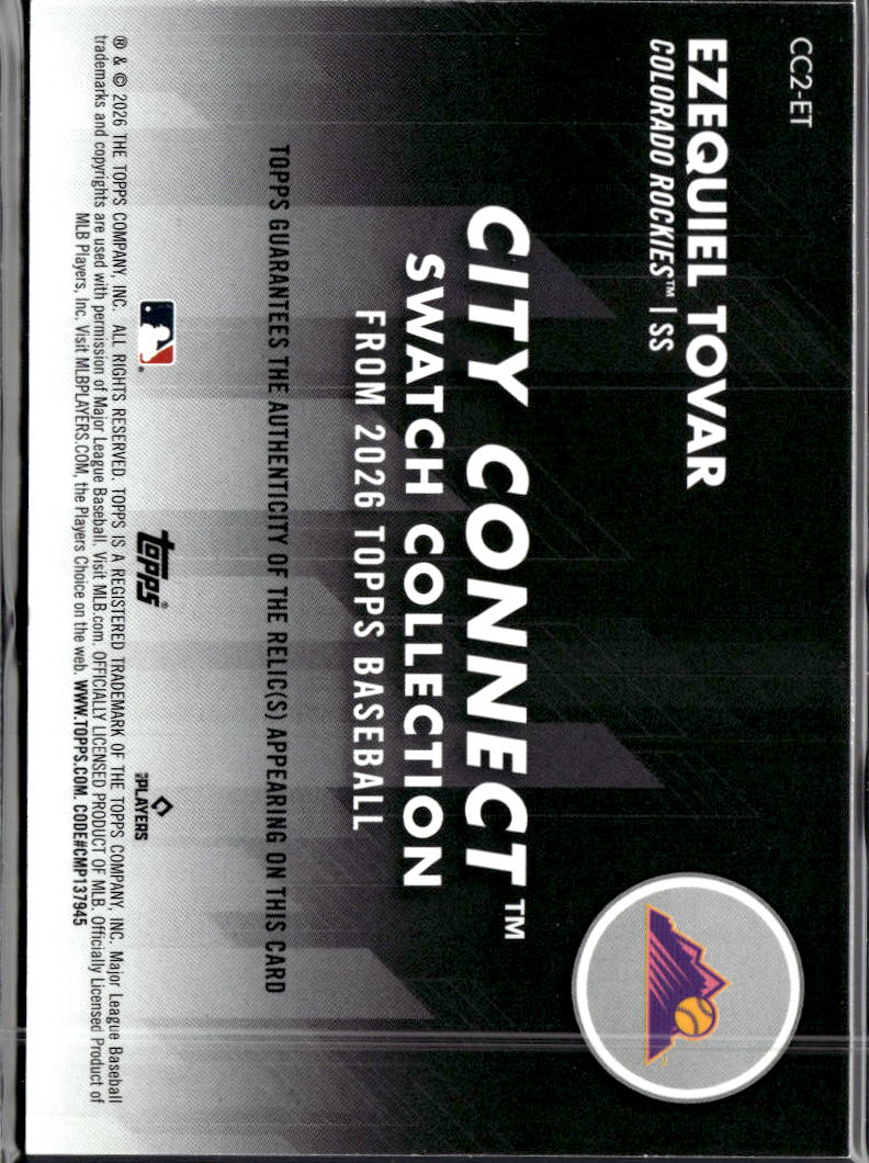 Ezequiel Tovar 2026 Topps Baseball City Connect Jersey Patch Colorado Rockies