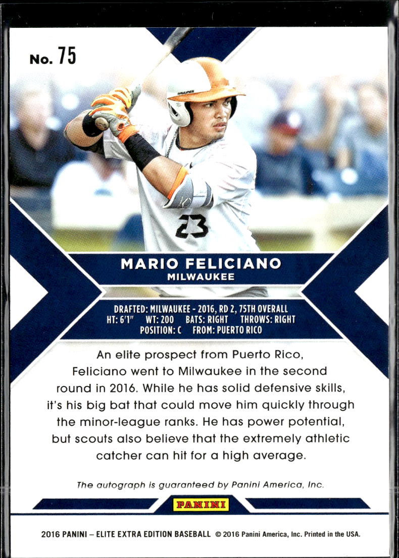 Mario Feliciano 2016 Elite Extra Edition Auto Autograph /100 Milwaukee Brewers