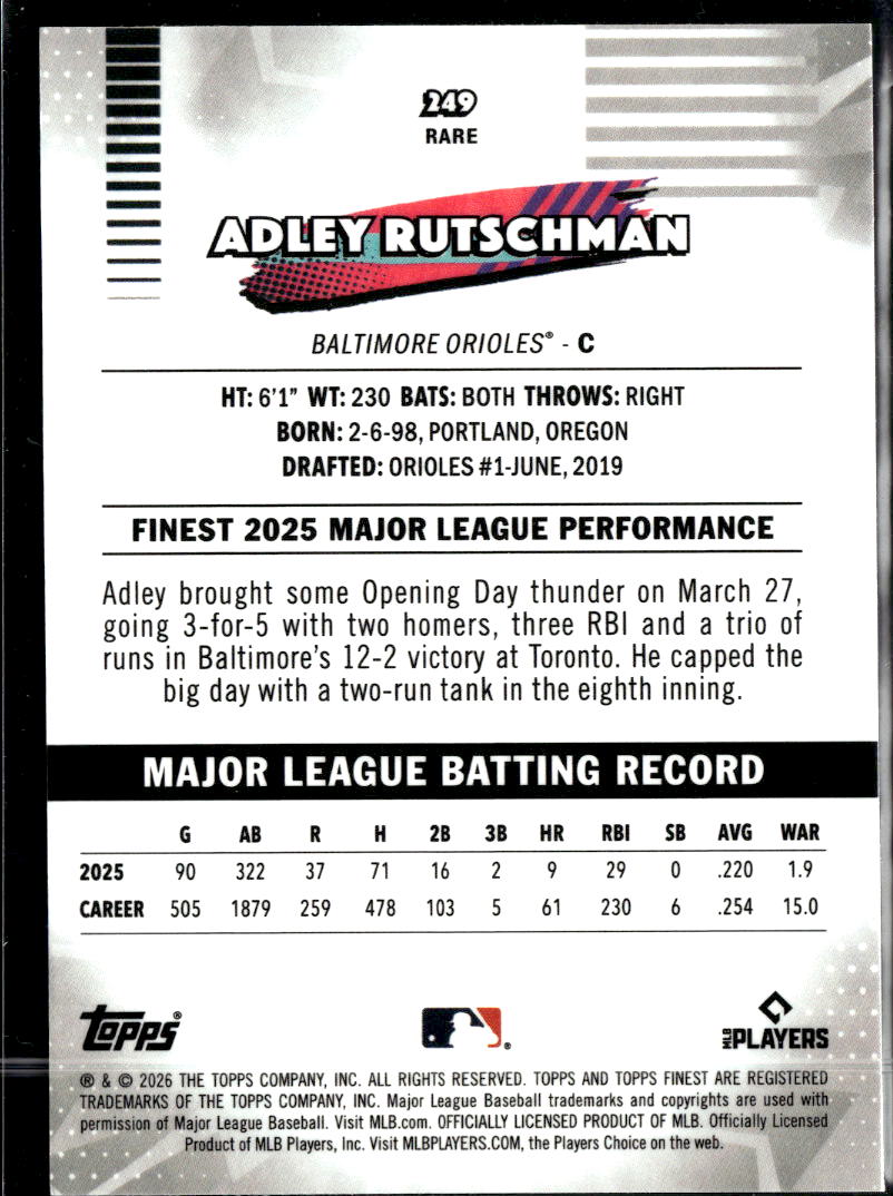 Adley Rutschman 2026 Topps Finest Mini Diamond RARE Baltimore Orioles