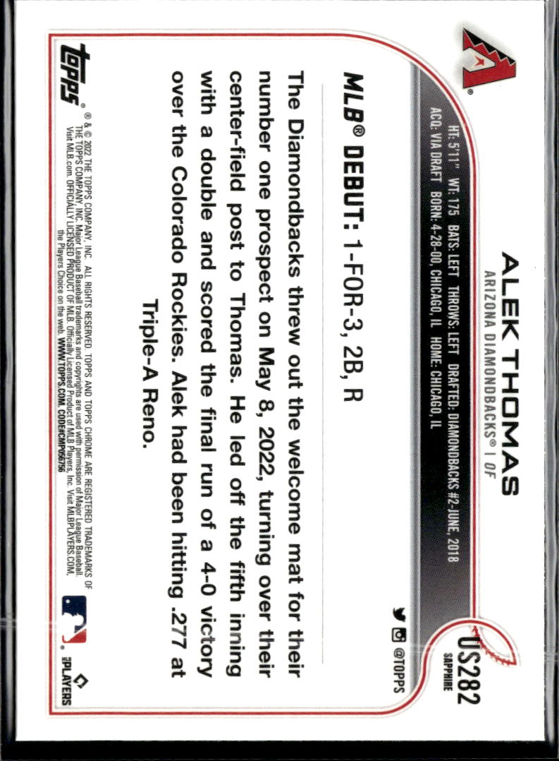 Alek Thomas 2022 Topps Chrome Sapphire RC Arizona Diamondbacks