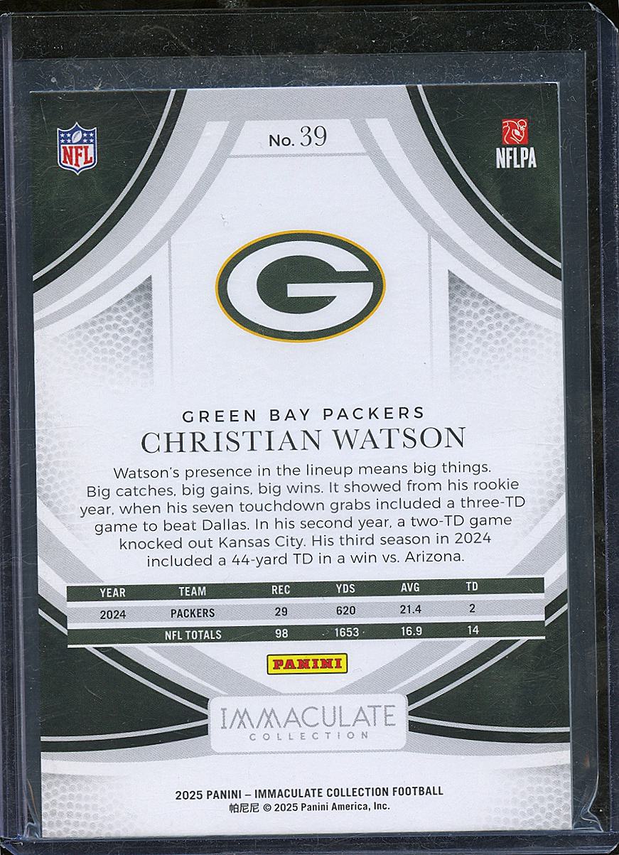 Christian Watson 2025 Immaculate Collection Blue 1/50 #39 Green Bay Packers