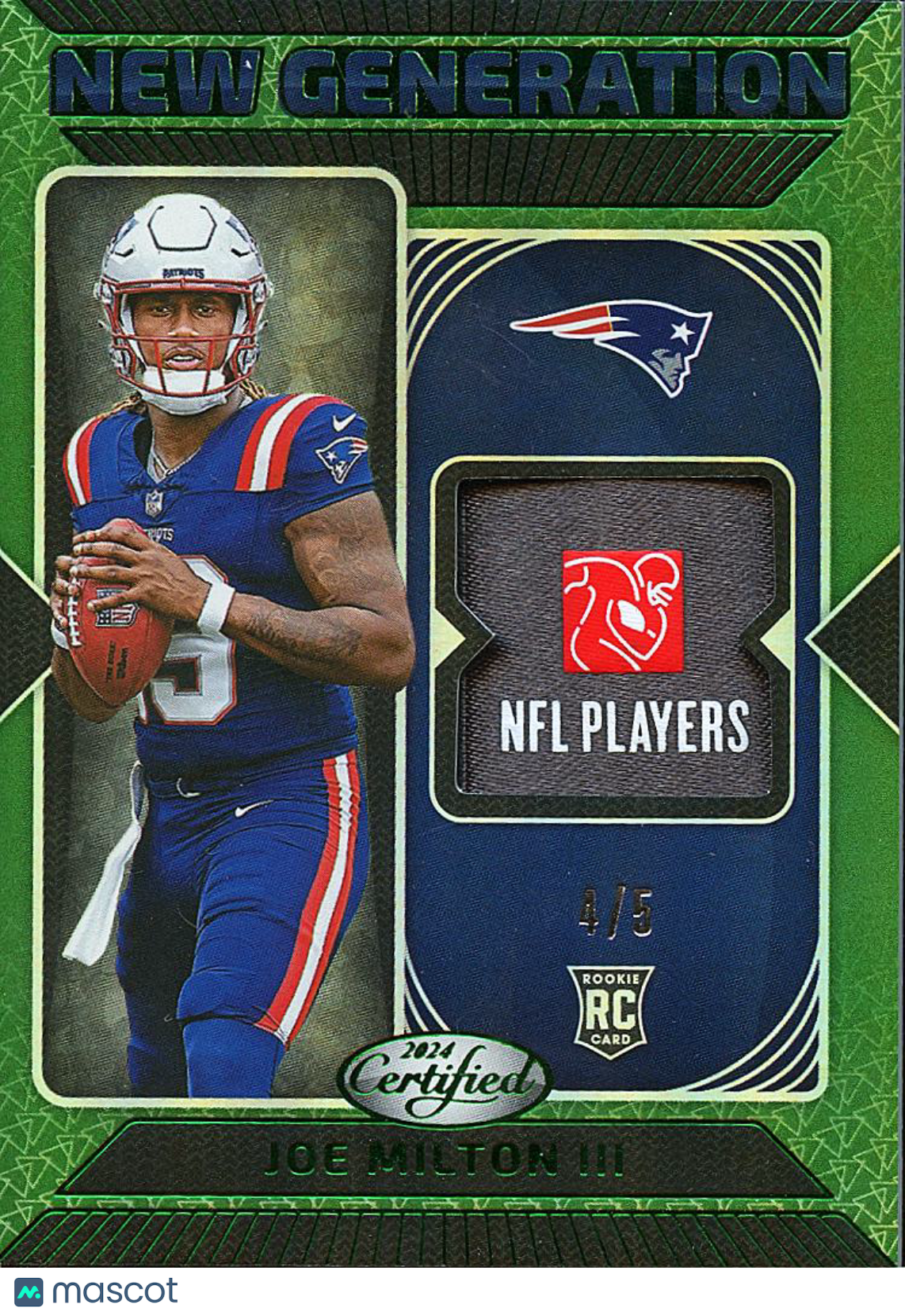 Joe Milton III 2024 Certified Laundry Tag Patch RC 4/5 New England Patriots