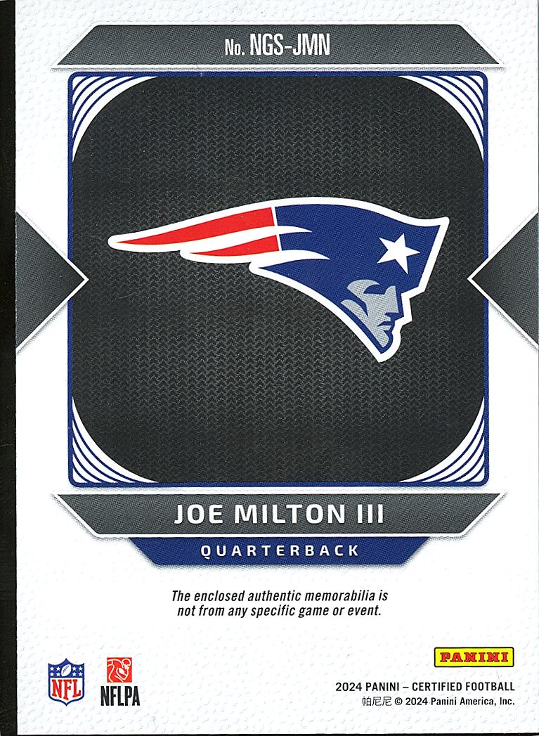 Joe Milton III 2024 Certified Laundry Tag Patch RC 4/5 New England Patriots