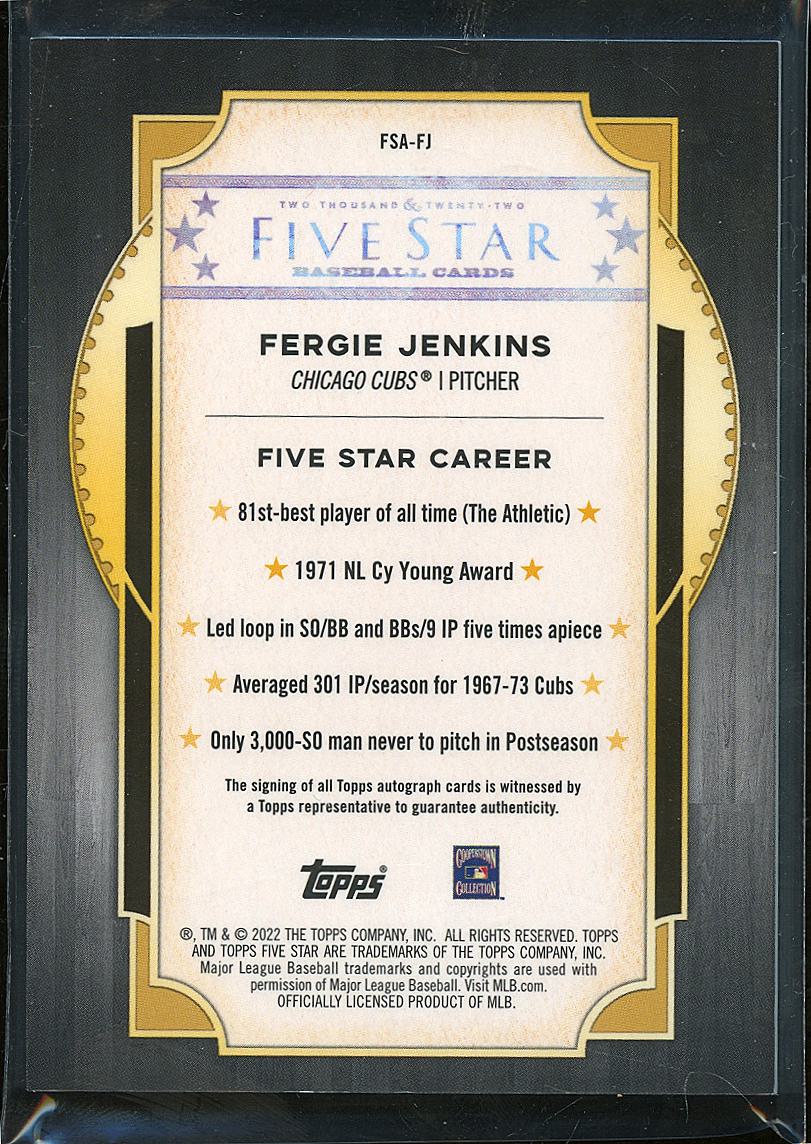 Fergie Jenkins 2022 Topps Five Star Auto Autograph Chicago Cubs