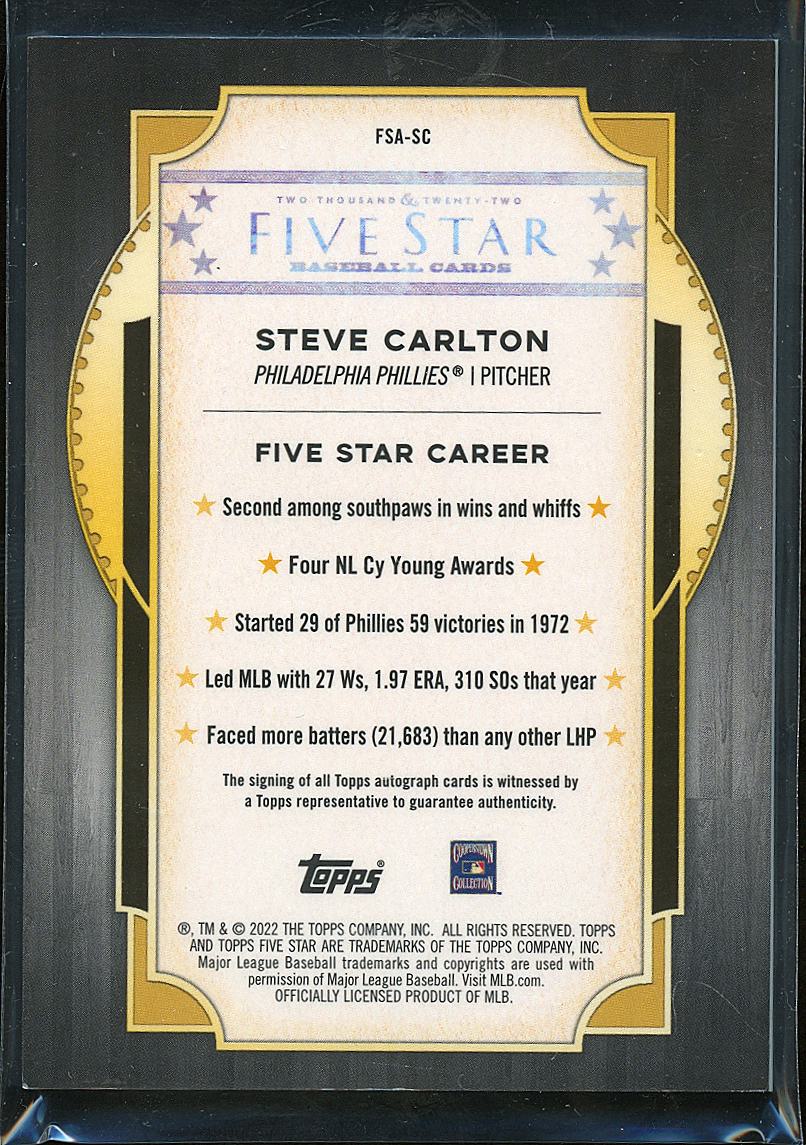 Steve Carlton 2022 Topps Five Star Auto Autograph 41/75 Philadelphia Phillies