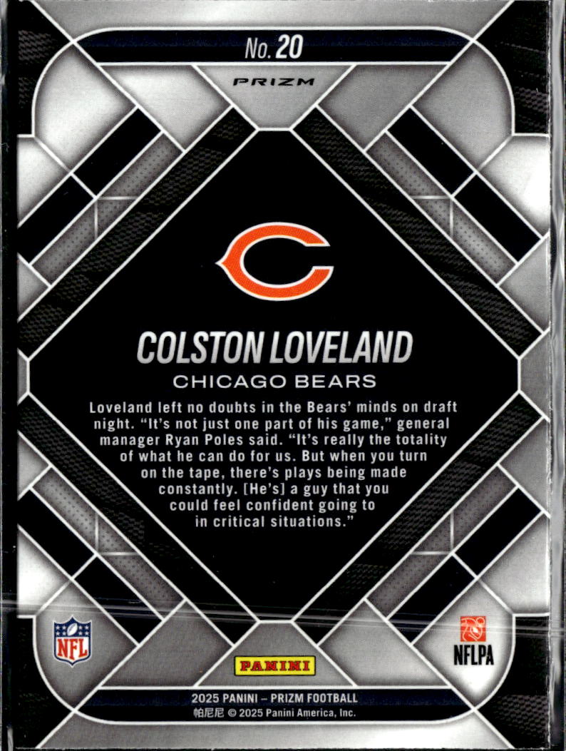 Colston Loveland 2025 Prizm Emergent Green Ice RC Rookie Chicago Bears