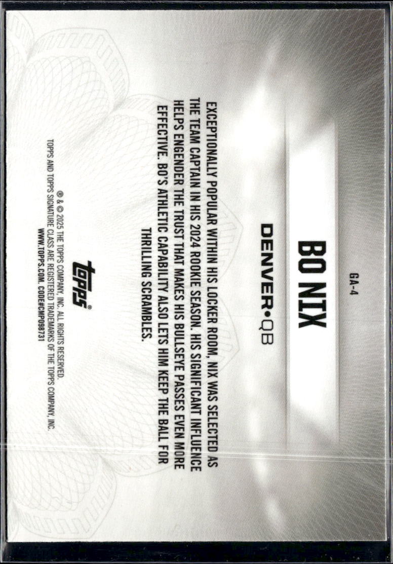 Bo Nix 2025 Topps Signature Class RC Denver Broncos