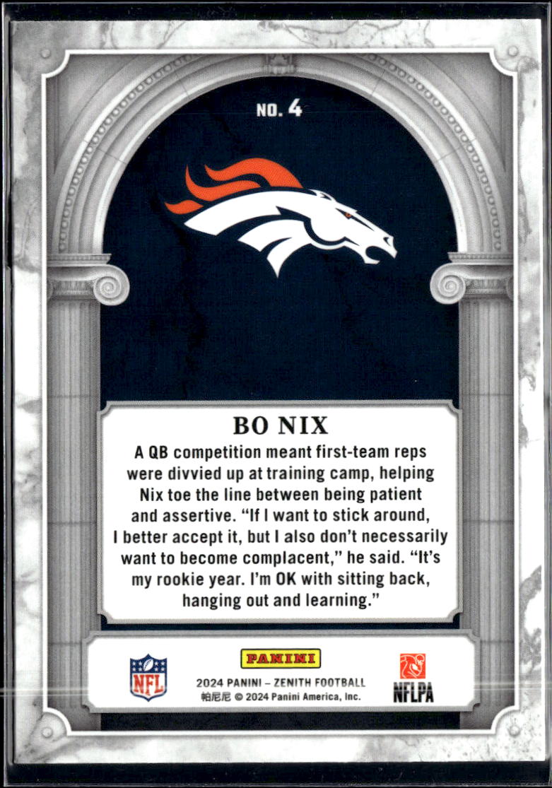 Bo Nix 2024 Panini Zenith Rookie Marquee RC Denver Broncos