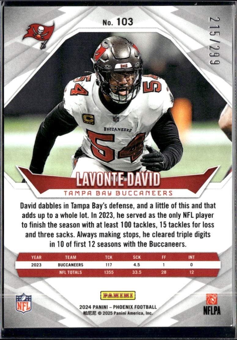 Lavonte David 2025 Phoenix Team Logo /299 Tampa Bay Buccaneers