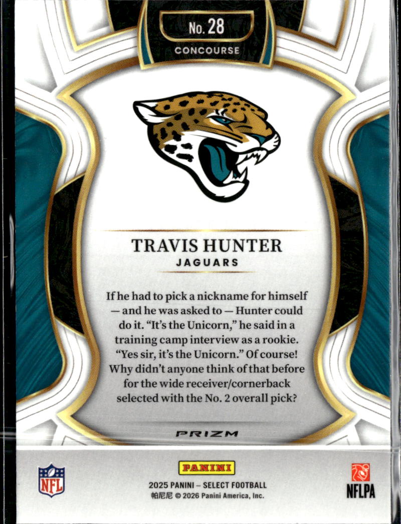 Travis Hunter 2025 Select RC Green Shock Rookie Jacksonville Jaguars