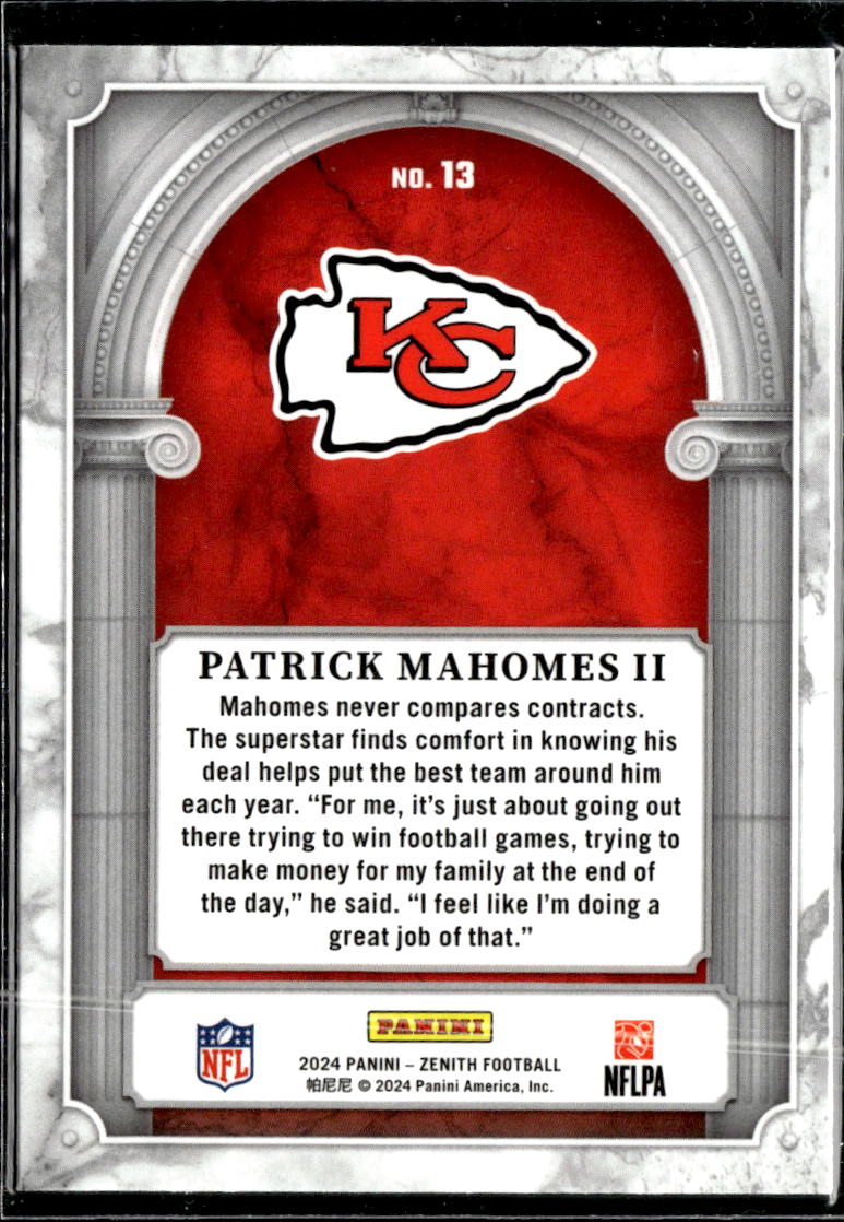 Patrick Mahomes II 2024 Panini Zenith Z Marquee Kansas City Chiefs