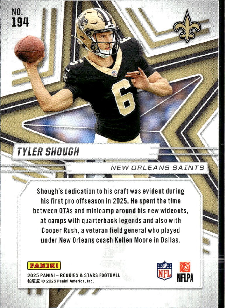 Tyler Shough 2025 Rookies & Stars Rookie RC New Orleans Saints