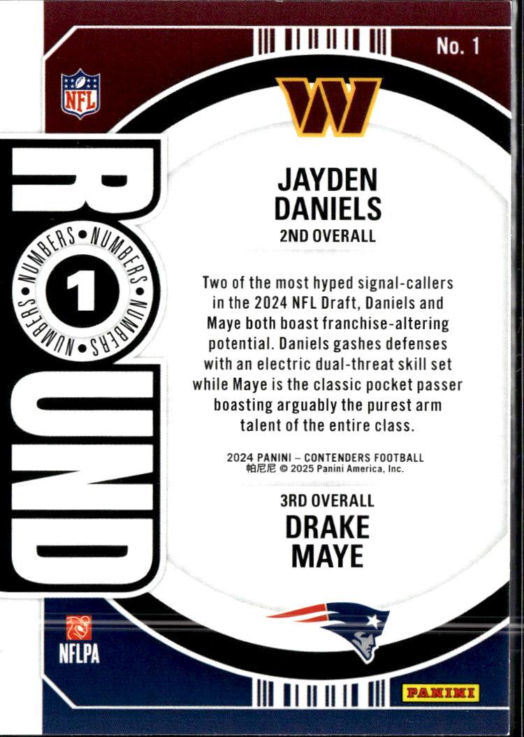 Jayden Daniels Drake Maye 2025 Contenders RC Rookie Patriots Commanders