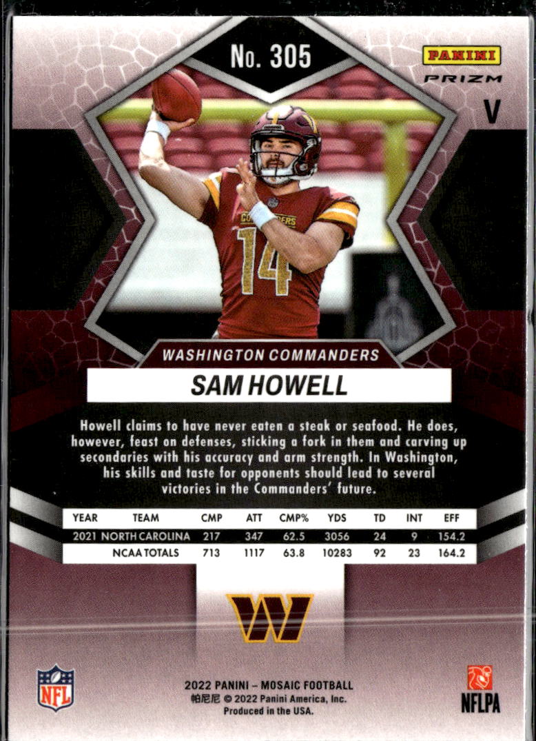 Sam Howell 2022 Mosaic Variation Silver RC Washington Commanders