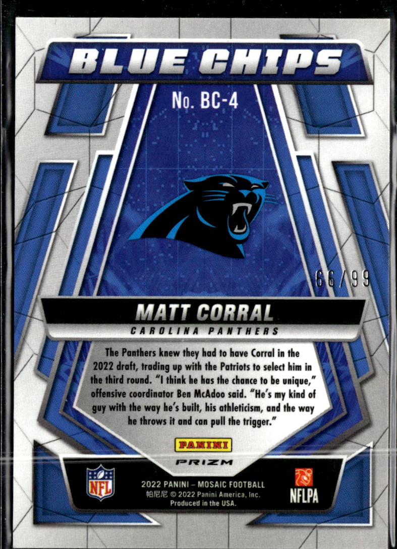 Matt Corral 2022 Mosaic Rookie RC Blue Chips Blue /99 Carolina Panthers