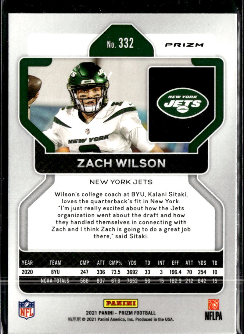 Zach Wilson 2021 Prizm Orange Ice Rookie RC New York Jets