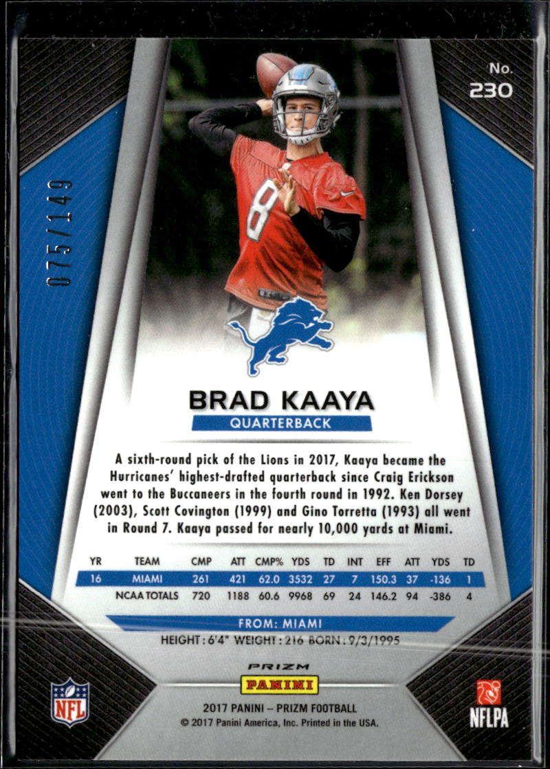 Brad Kaaya 2017 Panini Prizm Wave Prizm Rookie RC /149 Detroit Lions