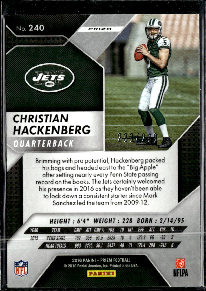 Christian Hackenberg 2016 Panini Prizm RC Orange /299 New York Jets