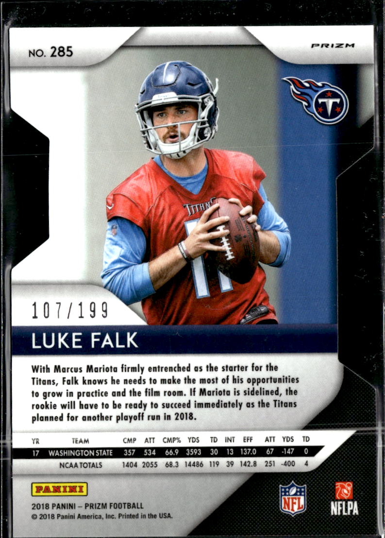 Luke Falk 2018 Panini Prizm RC Light Blue /199 Tennessee Titans