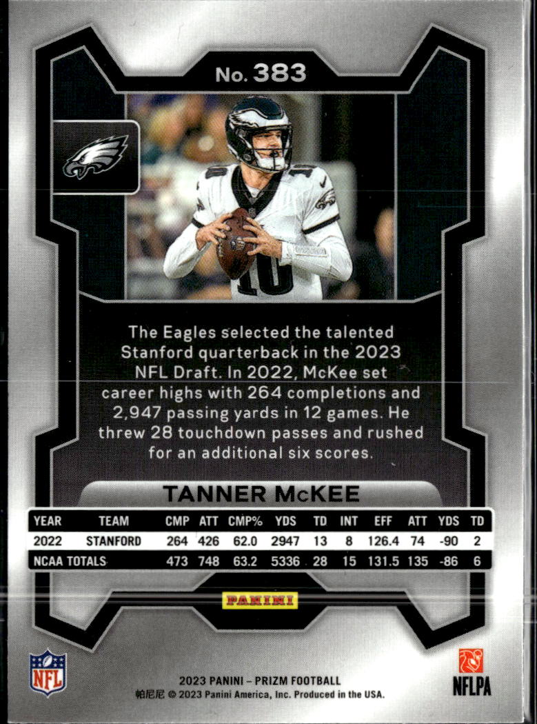 Tanner McKee 2023 Panini Prizm Rookie RC #383 Philadelphia Eagles
