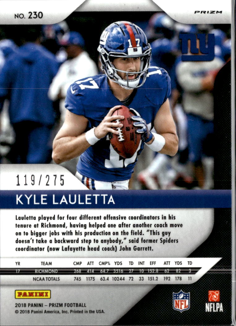 Kyle Lauletta 2018 Panini Prizm RC Hyper Rookie /275 New York Giants