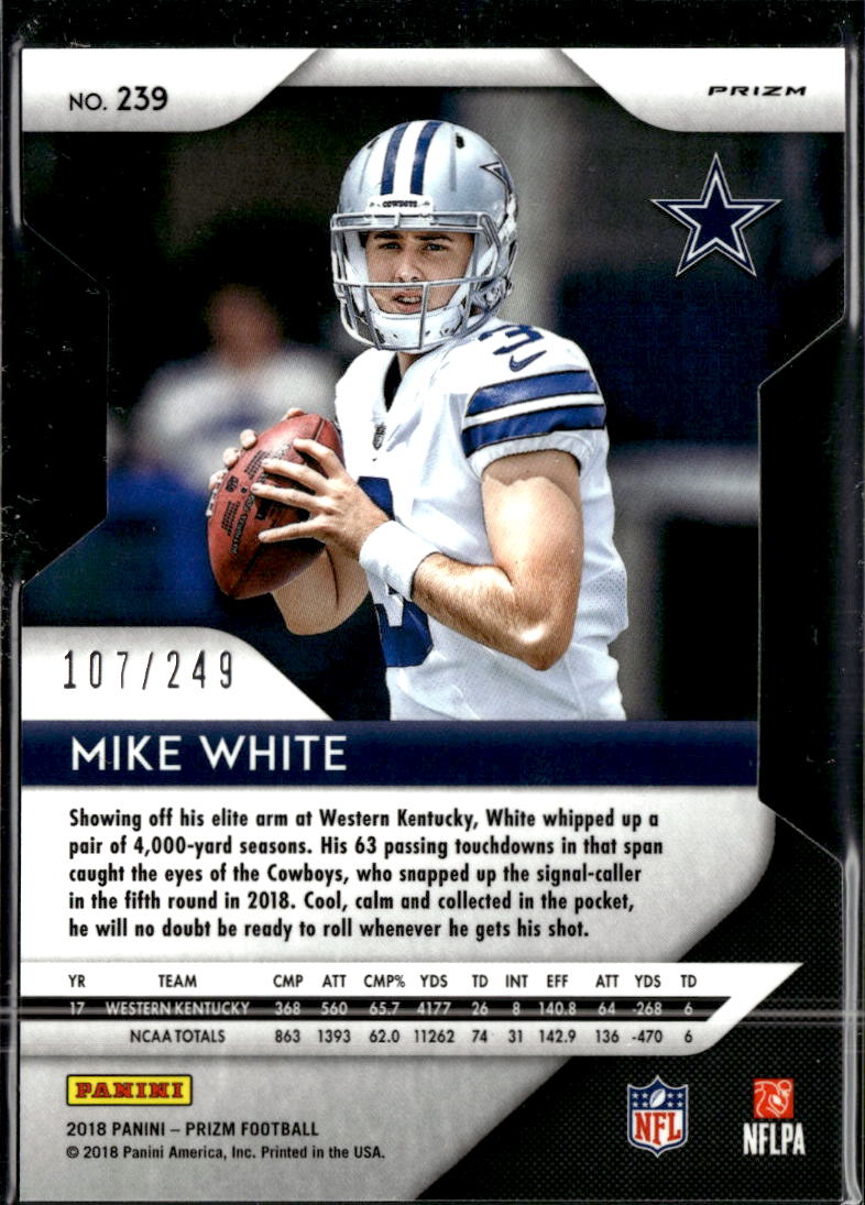 Mike White 2018 Prizm RC Orange Rookie /249 Dallas Cowboys