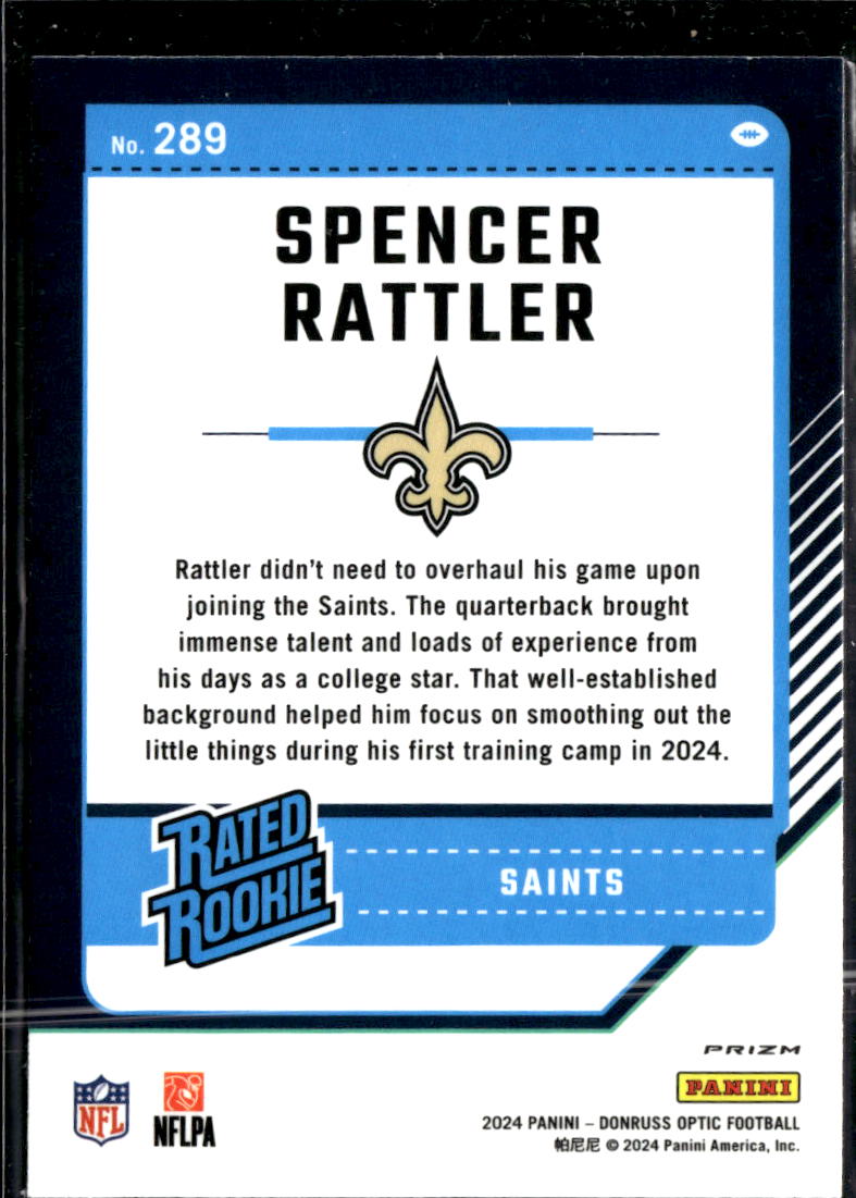 Spencer Rattler 2024 Optic Rated Rookie Purple Scope New Orleans Saints