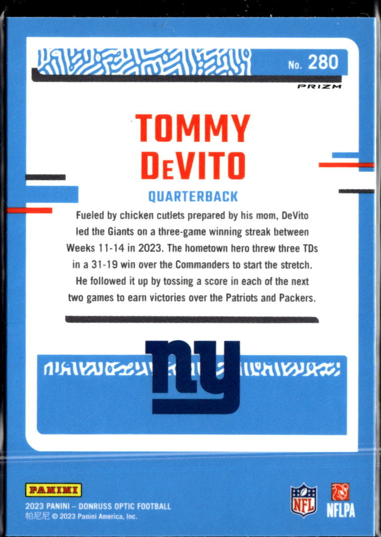 Tommy DeVito 2023 Optic Rated Rookie Blue Hyper New York Giants