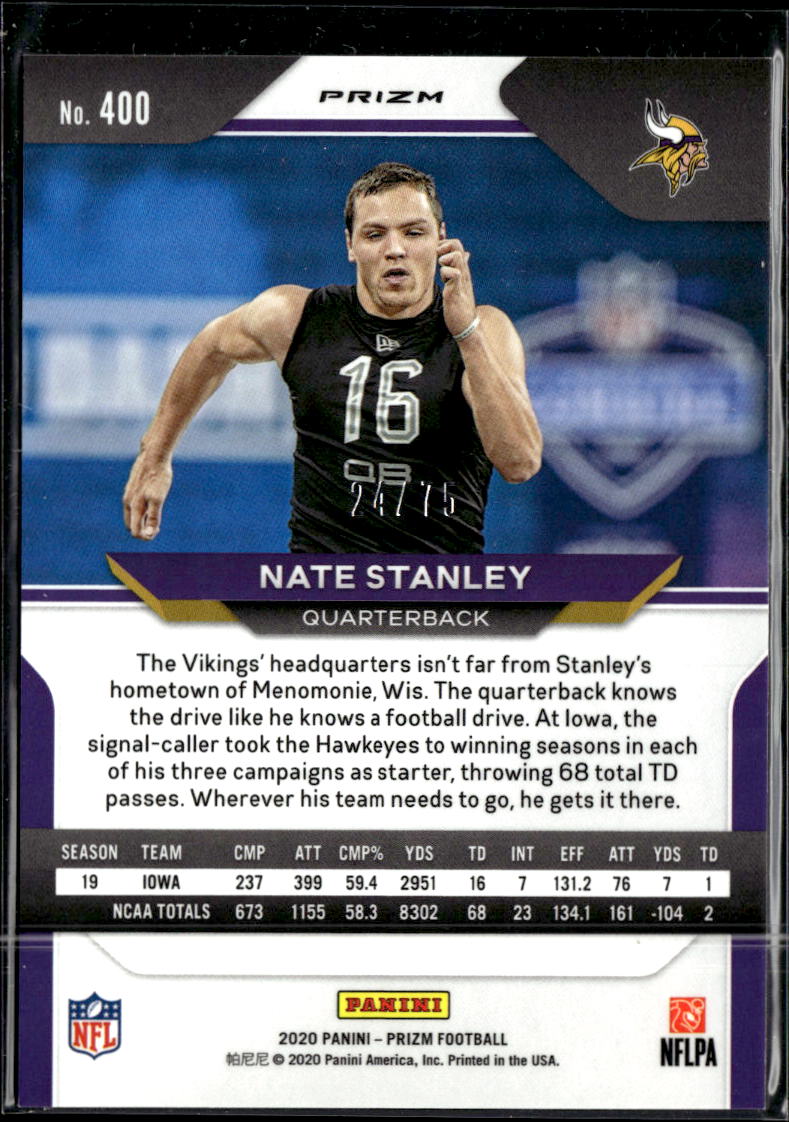 Nate Stanley 2020 Prizm Green Scope Rookie RC /75 Minnesota Vikings