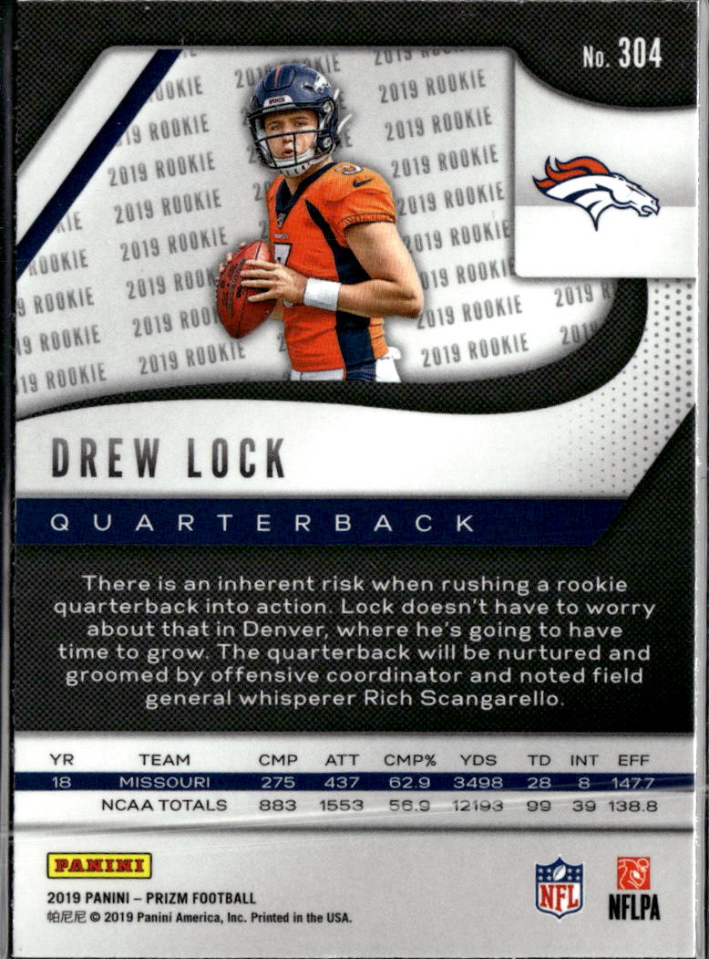 Drew Lock 2019 Panini Prizm Rookie RC #304 Denver Broncos