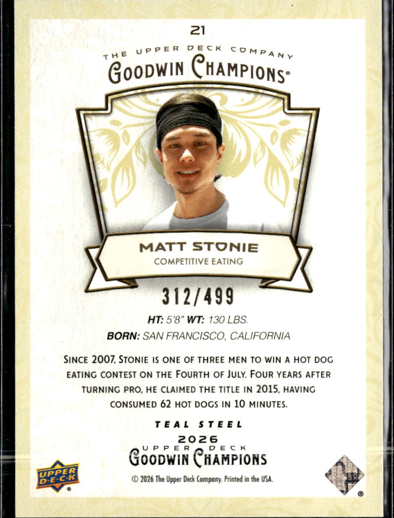 Matt Stonie 2026 Upper Deck Goodwin Champions Blue 312/499 #21