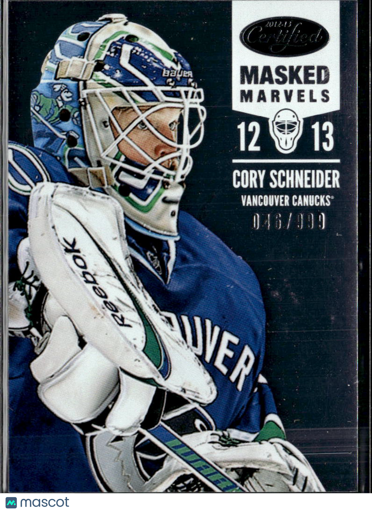 Cory Schneider 2012 Panini Certified Masked Marvels /999 Vancouver Canucks