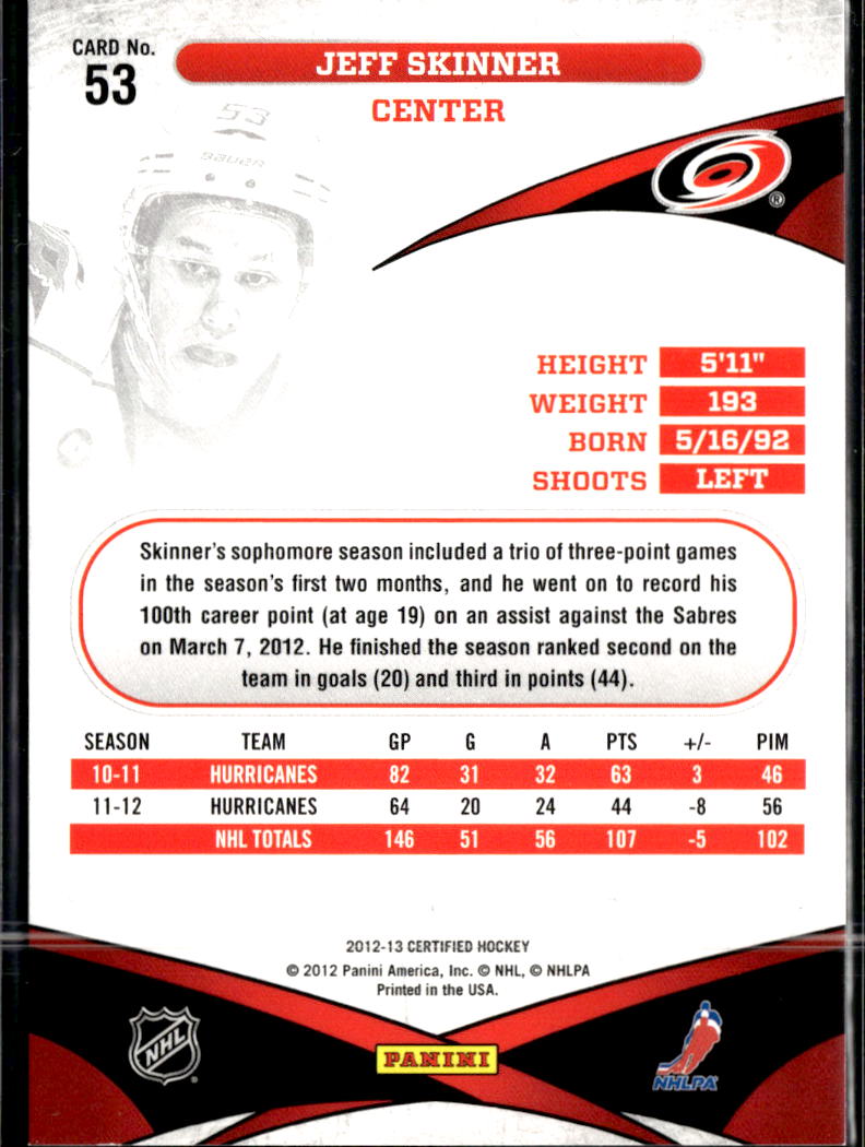 Jeff Skinner 2012 Panini Certified Red /199 Carolina Hurricanes