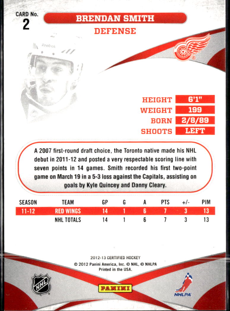 Brendan Smith 2012 Panini Certified Red /199 Detroit Red Wings
