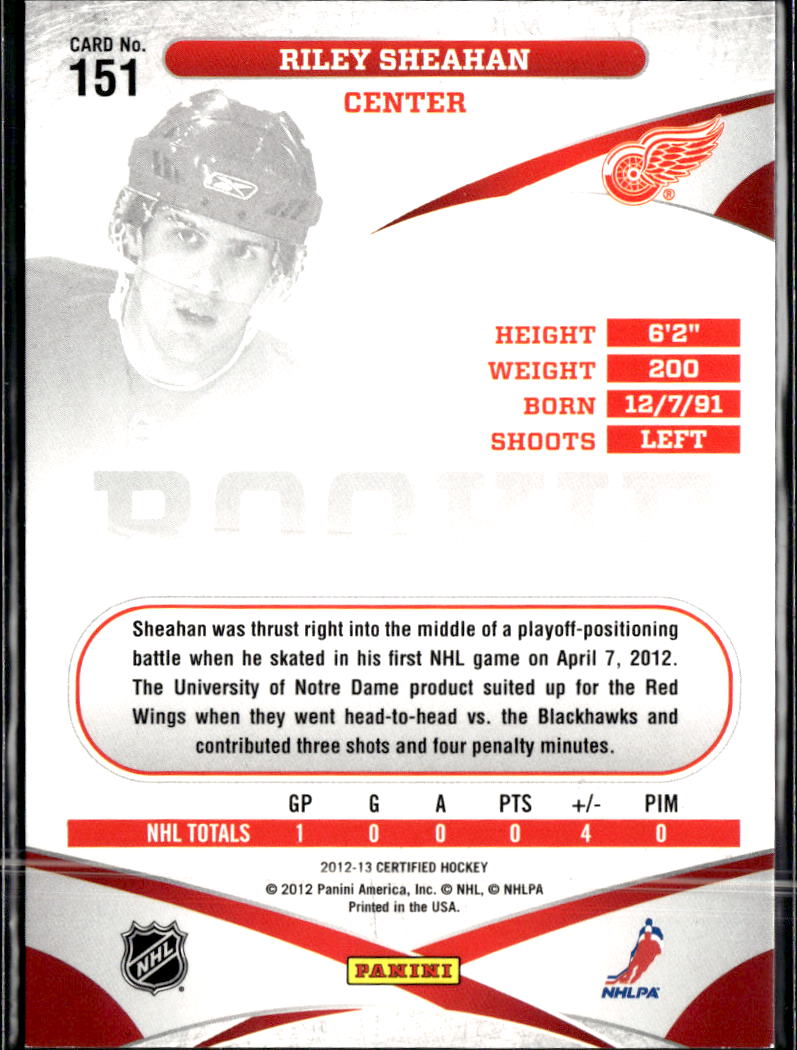 Riley Sheahan 2012 Panini Certified Rookie RC /999 Detroit Red Wings