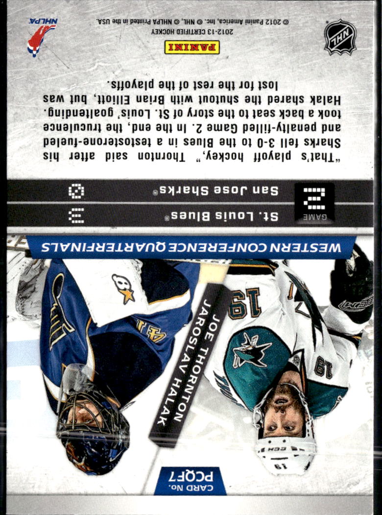 Jaroslav Halak Joe Thornton 2012 Panini Certified Path to the Cup /399