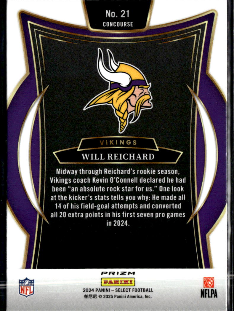 Will Reichard 2024 Select Red Black Shock Rookie RC Minnesota Vikings