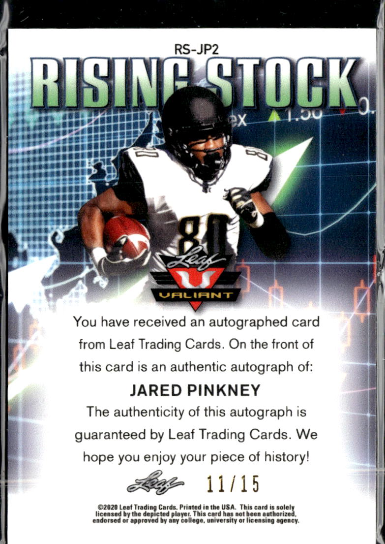 Jared Pinkney 2020 Leaf Valiant Rising Stock Auto Autograph Vanderbilt /15