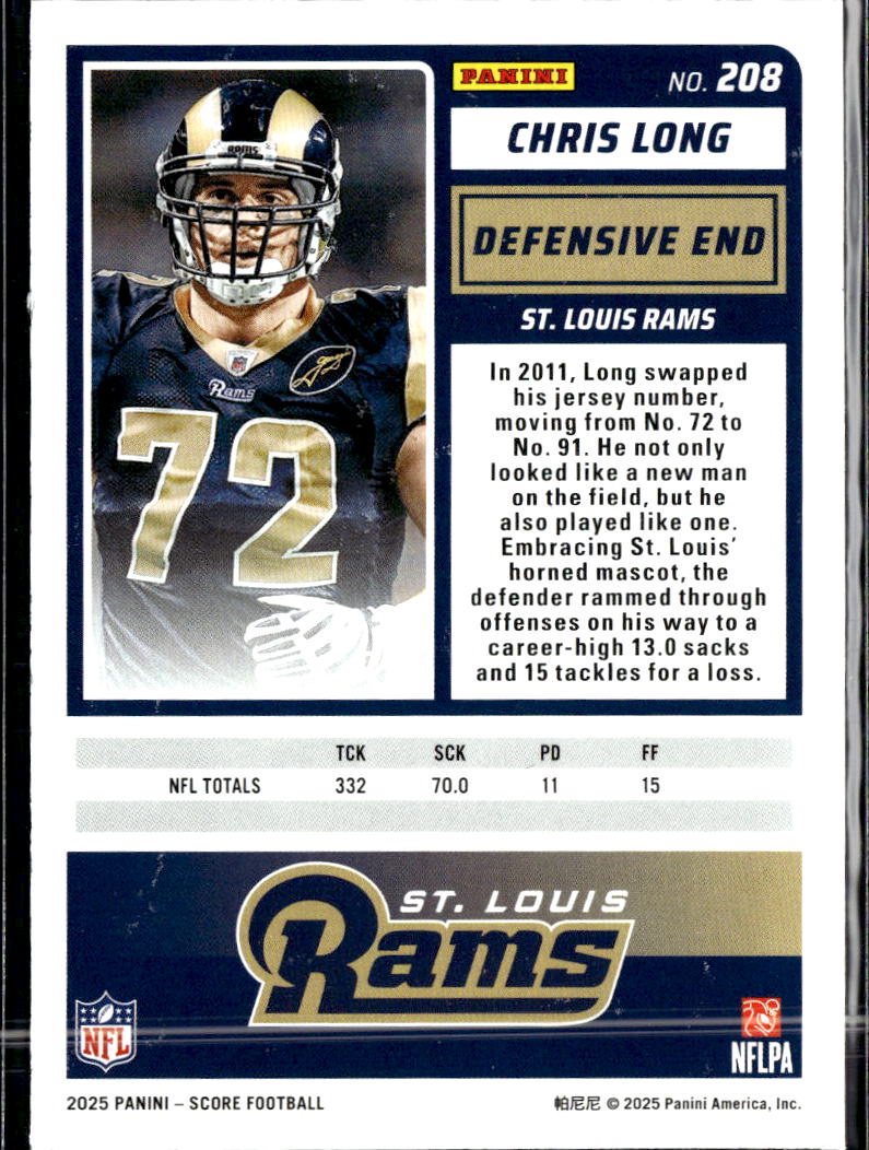 Chris Long 2025 Panini Score Blue /185 Los Angeles Rams