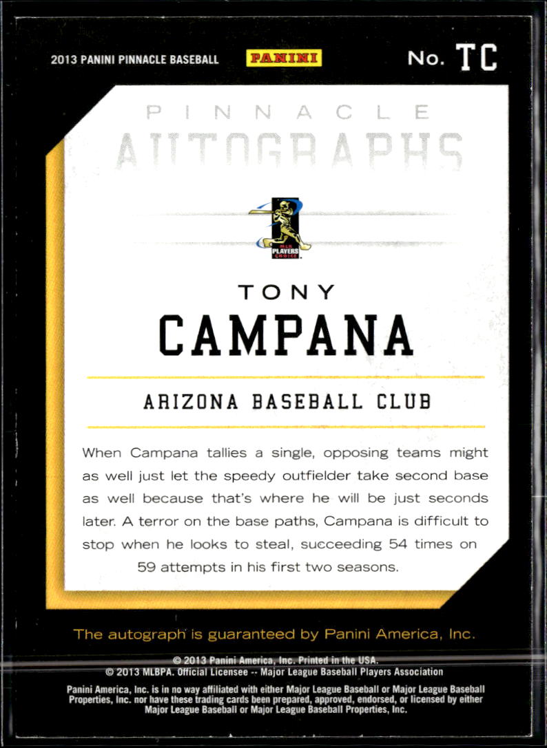 Tony Campana 2013 Panini Pinnacle Auto Autograph Arizona Diamondbacks