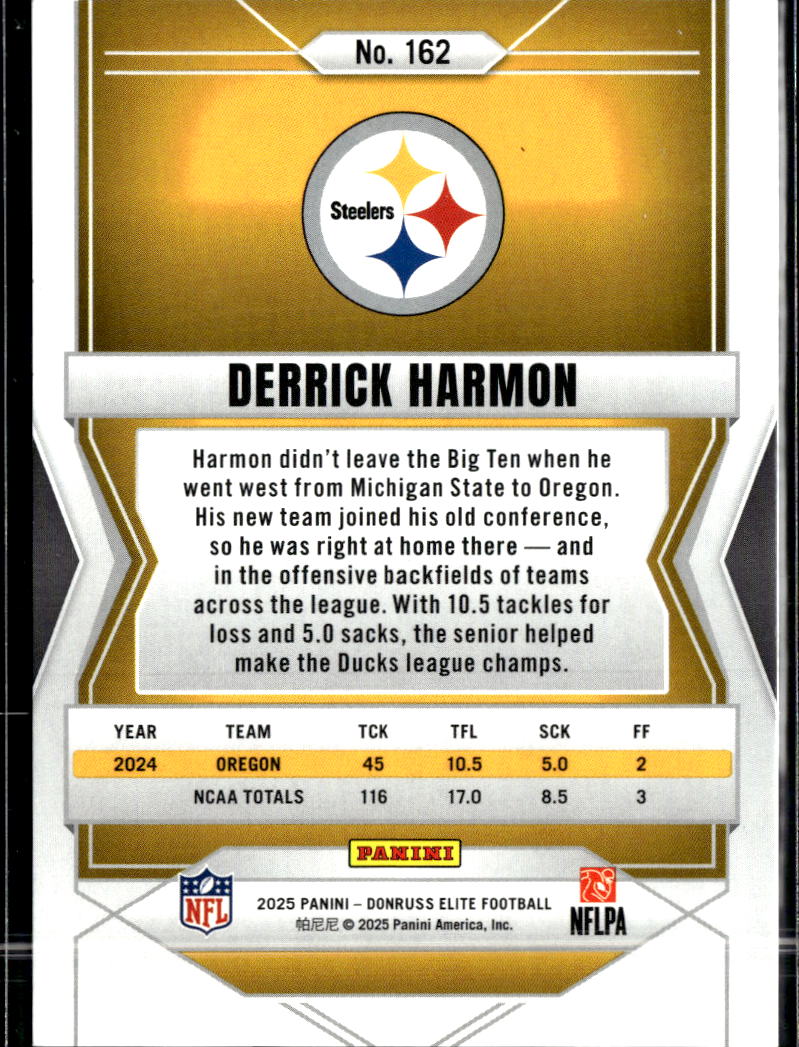Derrick Harmon 2025 Elite RC Green Status /999 Pittsburgh Steelers