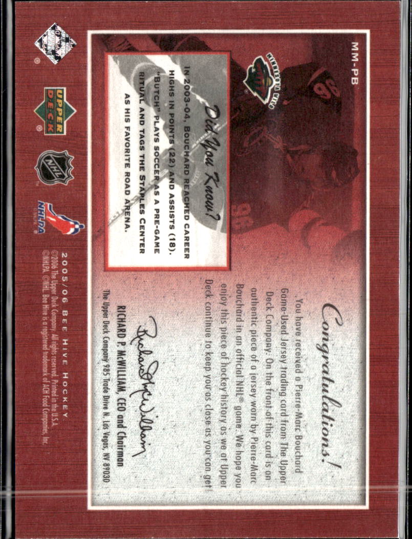 Pierre-Marc Bouchard 2003 Upper Deck Bee Hive Game Worn Patch Minnesota Wild