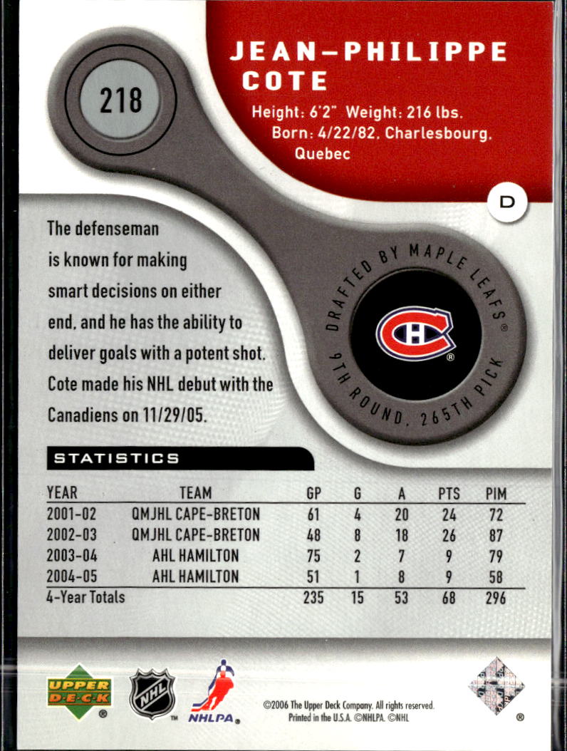 Jean-Philippe Cote 2006 Upper Deck SP Game Used /999 Montreal Canadiens