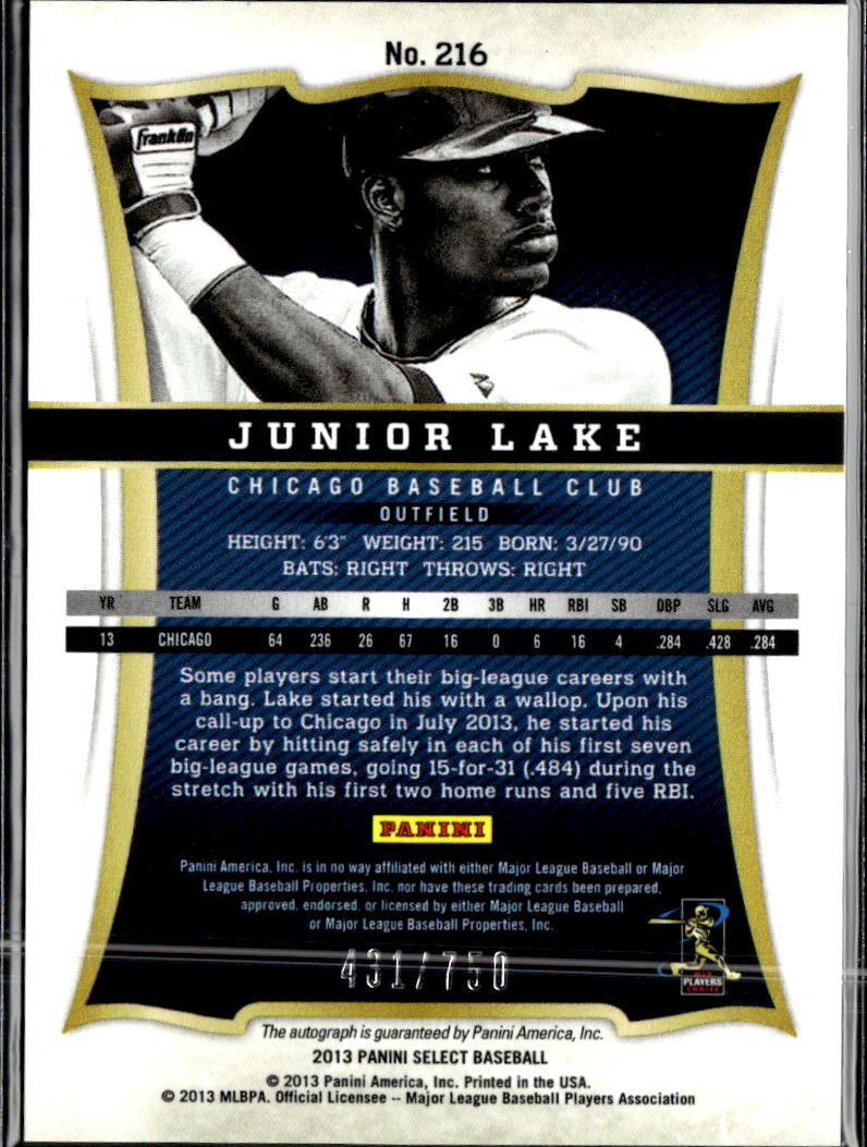 Junior Lake 2013 Select Auto Autograph RC /750 Chicago Cubs