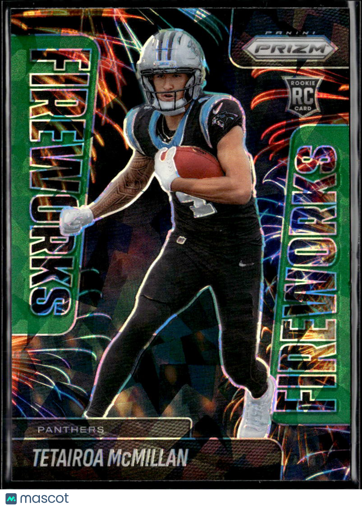 Tetairoa McMillan 2025 Prizm Fireworks Green Ice RC Carolina Panthers