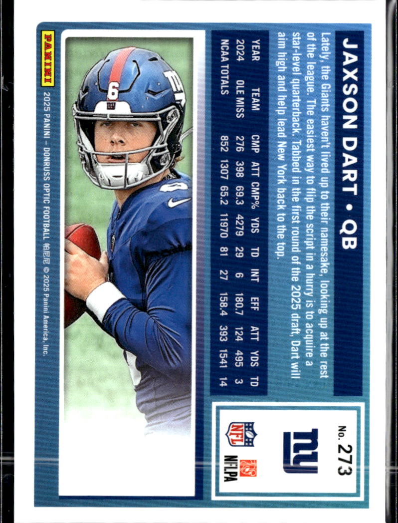 Jaxson Dart 2025 Optic Rated Rookie RC New York Giants