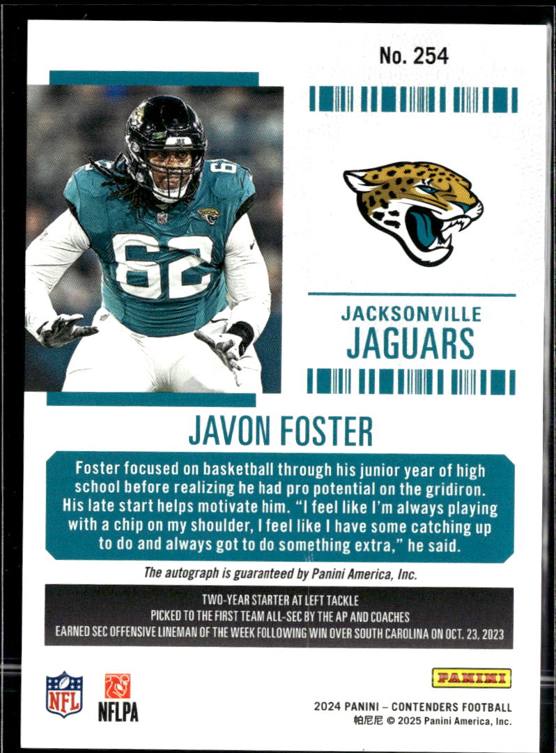 Javon Foster 2025 Contenders Auto Autograph RC Jacksonville Jaguars
