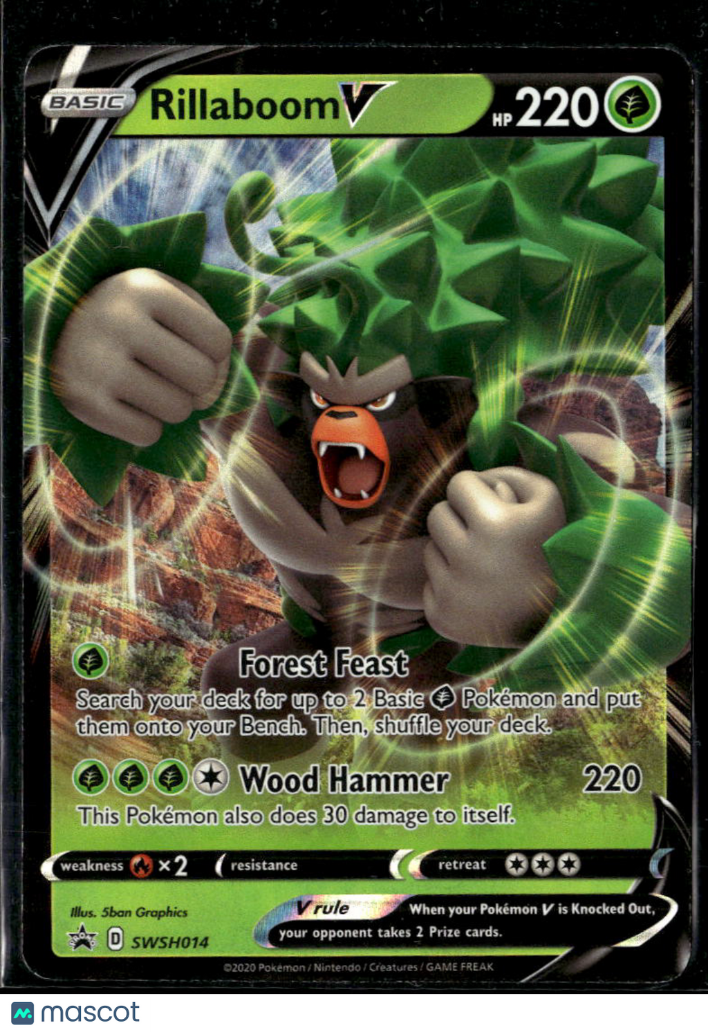 Rillaboom V 2020 Sword & Shield Holo Black Star Promo #SWSH014