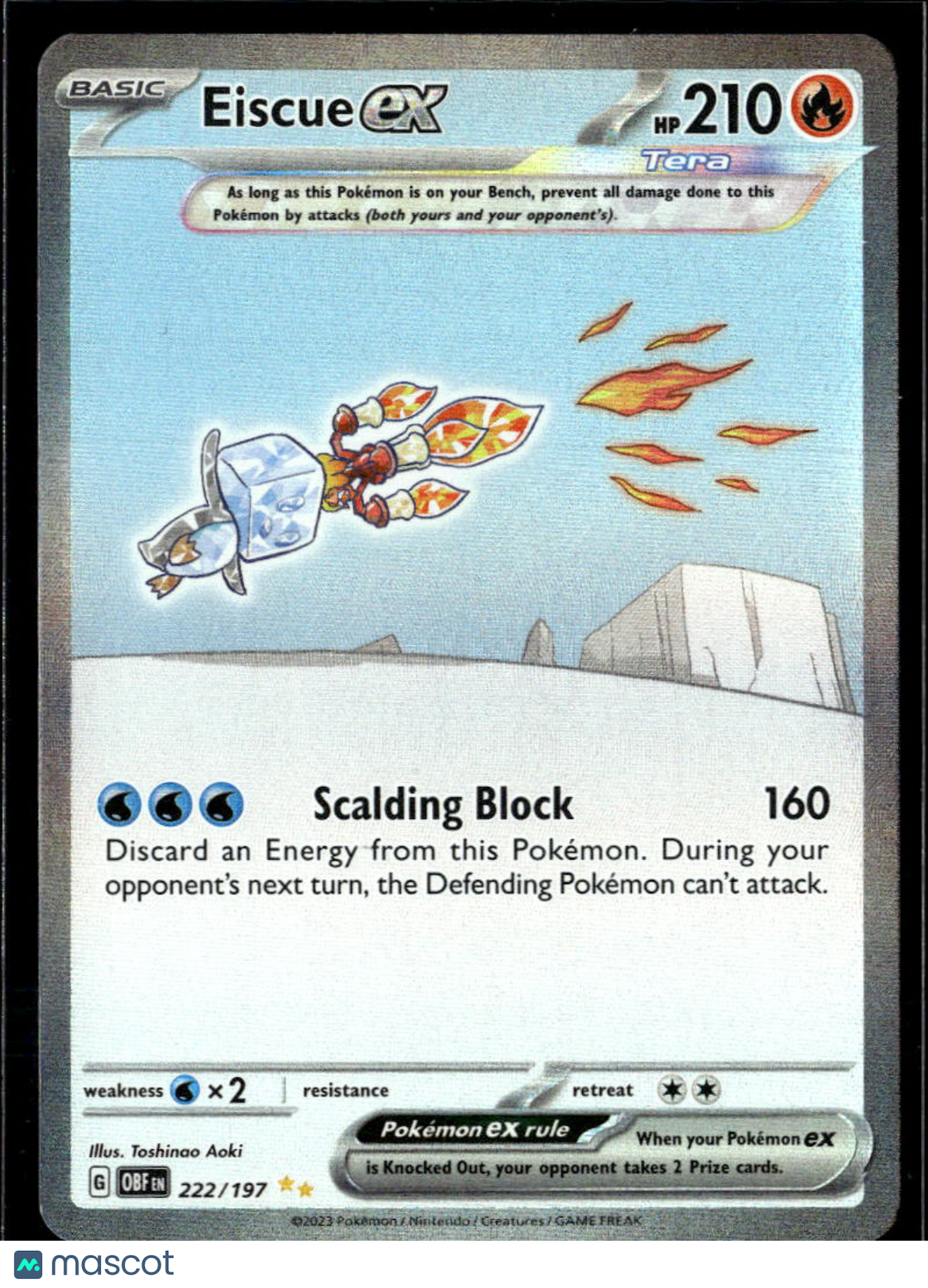 Eiscue EX 2023 Obsidian Flames Holo Secret Rare SAR #222/197