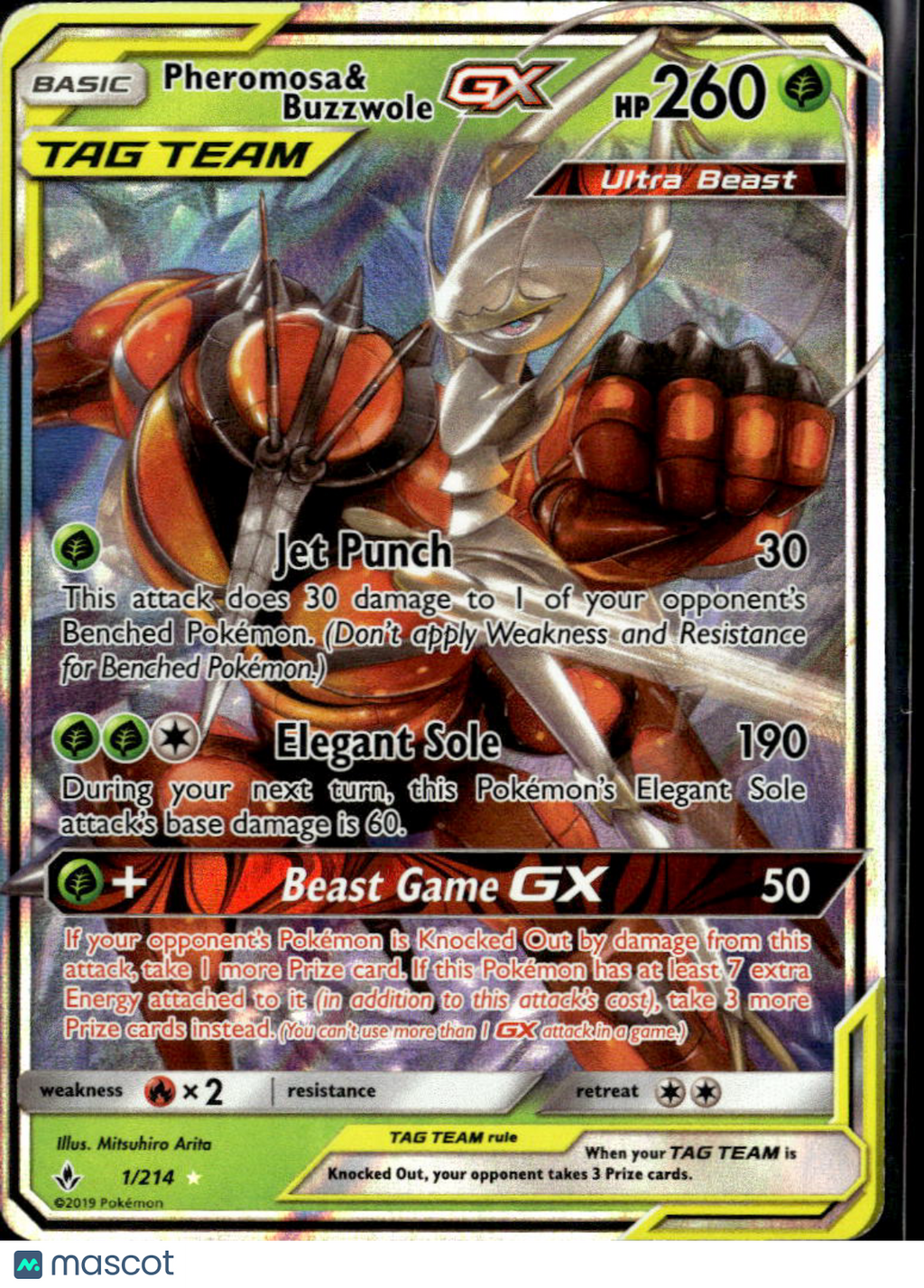Pheromosa & Buzzwole GX 2019 Unbroken Bonds Holo Rare TAG TEAM #1/214